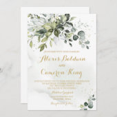 Greenery and Gold Waterverf Wedding Invitation Kaart (Voorkant / Achterkant)