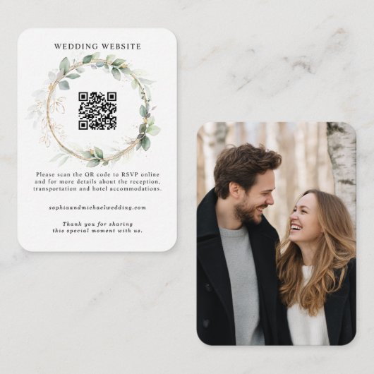 Greenery and Gold Wedding Enclosure Card Informatiekaartje (Voorkant / Achterkant)
