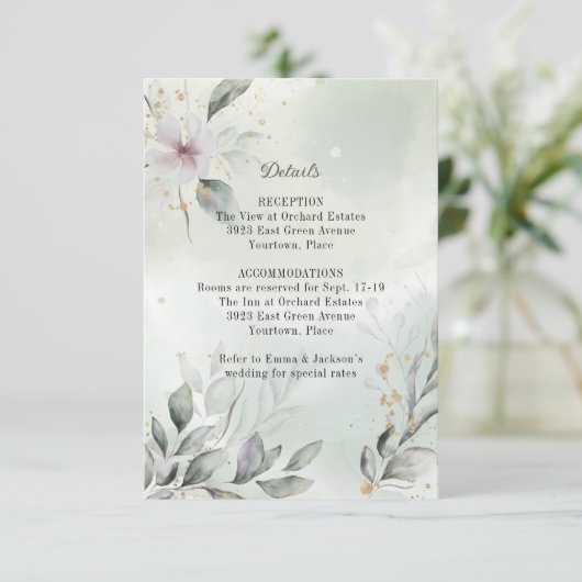 Greenery and Gold Wedding Enclosure Insert Kaart (Staand voorkant)