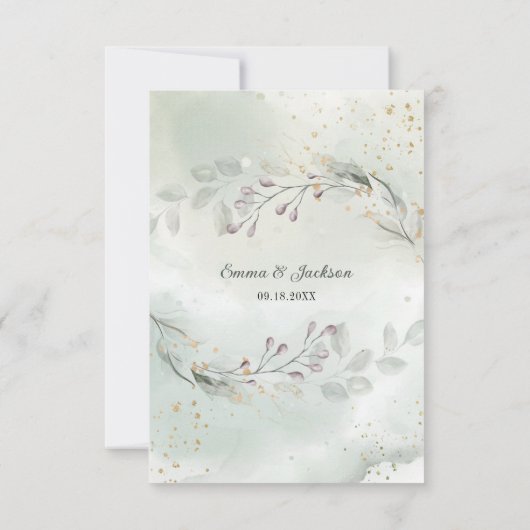 Greenery and Gold Wedding Enclosure Insert Kaart (Achterkant)