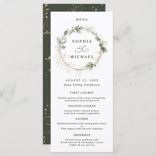 Greenery and Gold Wedding Flat Menu (Voorkant / Achterkant)