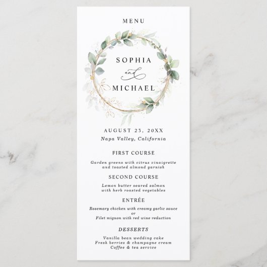 Greenery and Gold Wedding Flat Menu (Voorkant)