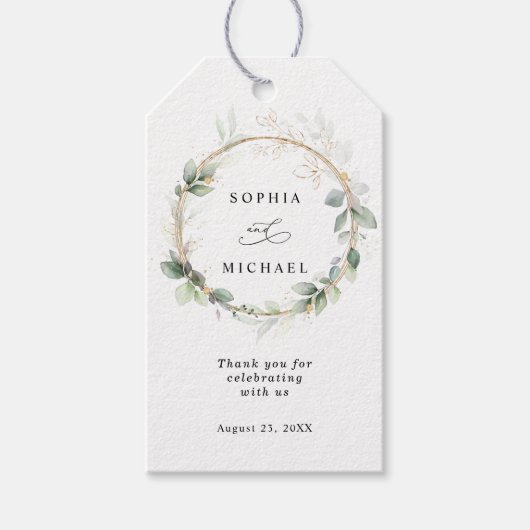 Greenery and Gold Wedding Gift Tag Cadeaulabel (Voorkant)