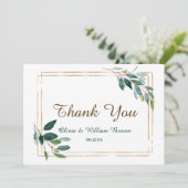 Greenery and Gold Wedding Hartelijk dank Bedankkaart (Staand voorkant)