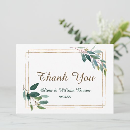 Greenery and Gold Wedding Hartelijk dank Bedankkaart (Staand voorkant)