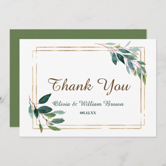 Greenery and Gold Wedding Hartelijk dank Bedankkaart (Voorkant / Achterkant)
