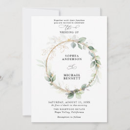 Greenery and Gold Wedding Invitation Kaart