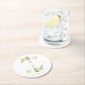 Greenery and Gold Wedding Monogram Ronde Kartonnen Onderzetter (Insitu)