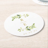 Greenery and Gold Wedding Monogram Ronde Kartonnen Onderzetter (Gebogen)