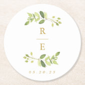 Greenery and Gold Wedding Monogram Ronde Kartonnen Onderzetter (Voorkant)
