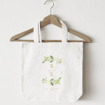 Greenery and Gold Wedding Monogram Tote Bag<br><div class="desc">Op maat ontworpen bruiloft canvas tas met elegante waterverf groene krans met gepersonaliseerd monogram en datum.</div>