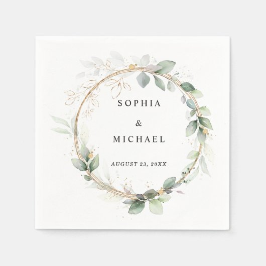 Greenery and Gold Wedding Napkins Servet (Voorkant)
