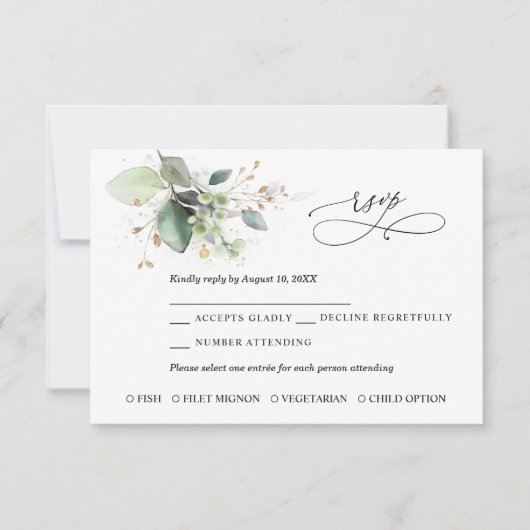 Greenery and Gold Wedding RSVP Card Kaartje (Voorkant)