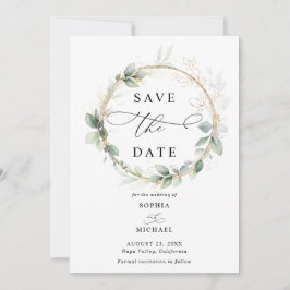 Greenery and Gold Wedding Save the Date Invitation Kaart