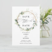Greenery and Gold Wedding Save the Date Invitation Kaart (Staand voorkant)