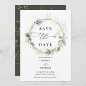 Greenery and Gold Wedding Save the Date Invitation Kaart (Voorkant / Achterkant)