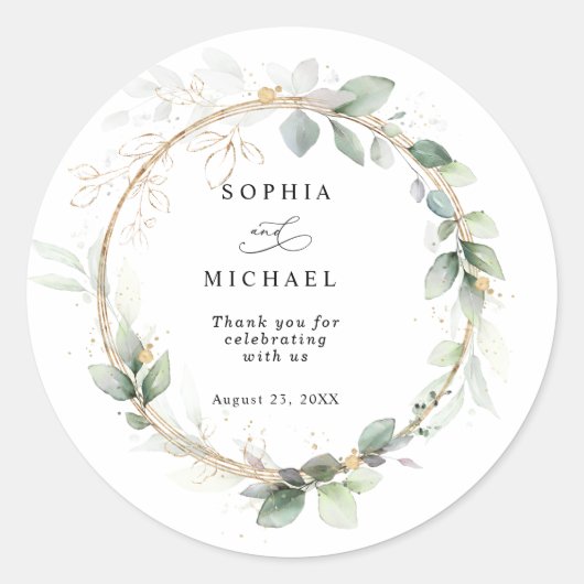 Greenery and Gold Wedding Sticker (Voorkant)