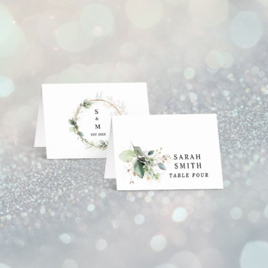 Greenery and Gold Wedding Table Place Card Kaart