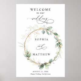 Greenery and Gold Wedding Welcome Poster