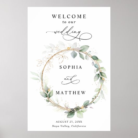 Greenery and Gold Wedding Welcome Poster (Voorkant)