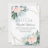 Greenery and Pink Flowers Elegant Modern Baptisme Kaart (Voorkant)