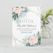 Greenery and Pink Flowers Elegant Modern Baptisme Kaart (Staand voorkant)
