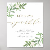 Greenery and White Flower Love Sparkle Wedding Poster (Voorkant)