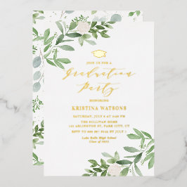 Greenery and White Flowers 2022 Graduation Party Folie Uitnodiging