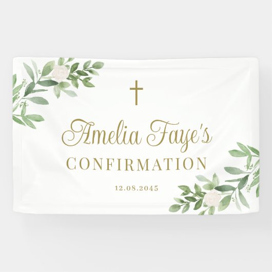 Greenery and White Flowers Bevestiging Welkom Spandoek (Horizontaal)