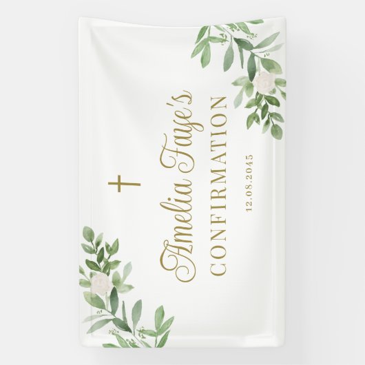 Greenery and White Flowers Bevestiging Welkom Spandoek (Verticaal)