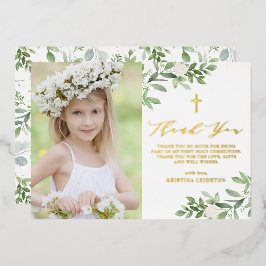 Greenery and White Flowers First Heilige Communie Folie Feestdagenkaart