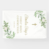 Greenery and White Flowers First Heilige Communie Spandoek (Horizontaal)