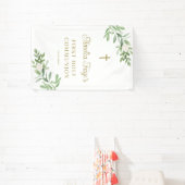 Greenery and White Flowers First Heilige Communie Spandoek (Insitu)