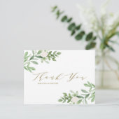 Greenery and White Flowers Gold Wedding Hartelijk  Briefkaart (Staand voorkant)