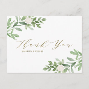 Greenery and White Flowers Gold Wedding Hartelijk Briefkaart