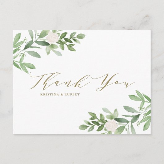 Greenery and White Flowers Gold Wedding Hartelijk  Briefkaart (Voorkant)