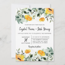 Greenery and Yellow Herfst Floral Wedding Invitati