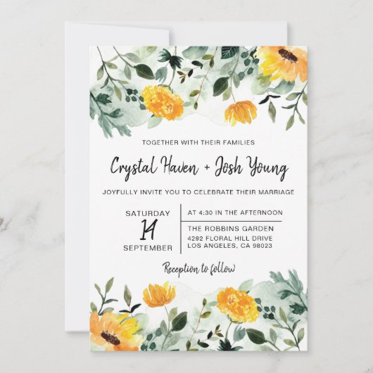 Greenery and Yellow Herfst Floral Wedding Invitati Kaart (Voorkant)