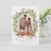 Greenery Arch Bow Cream 2 Foto Kerstmis Feestdagenkaart (Staand voorkant)