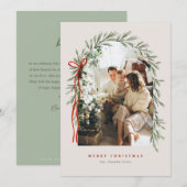 Greenery Arch & Bow Elegant Ivoor Foto Kerstmis Feestdagenkaart (Voorkant / Achterkant)