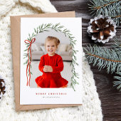 Greenery Arch & Bow Elegant Script Foto Kerstmis Feestdagenkaart