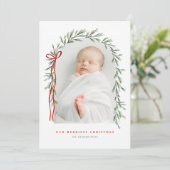 Greenery Arch & Bow Elegant Script Multi Photo Feestdagenkaart (Staand voorkant)