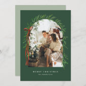 Greenery Arch & Bow Elegante Kerstfoto Feestdagenkaart (Voorkant / Achterkant)