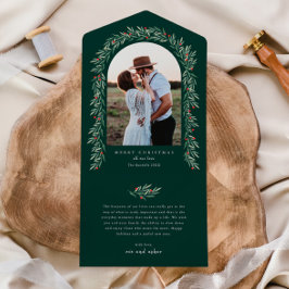 Greenery Arch Elegant Foto Kerstfeestdag All In One Uitnodiging
