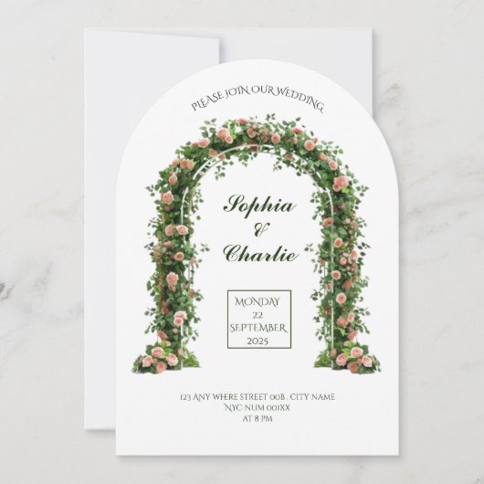 greenery arch flowers romantic wedding invitation kaart (Voorkant)