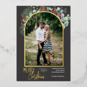 Greenery Arch Merry kerstfoto Donkergrijs Folie Feestdagenkaart (Voorkant)