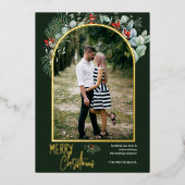 Greenery Arch Merry kerstfoto Green Folie Feestdagenkaart (Voorkant)