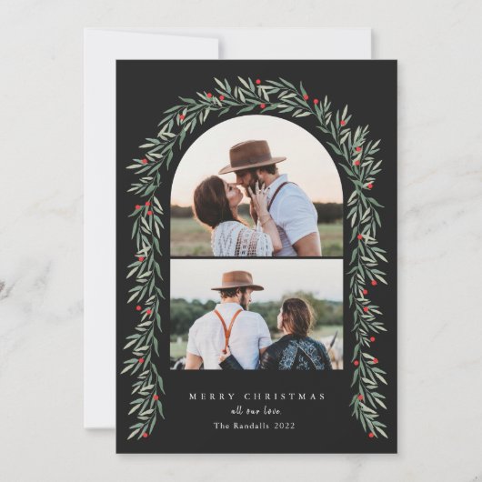 Greenery Arch Modern Script 2 Feestdagenkaart (Voorkant)