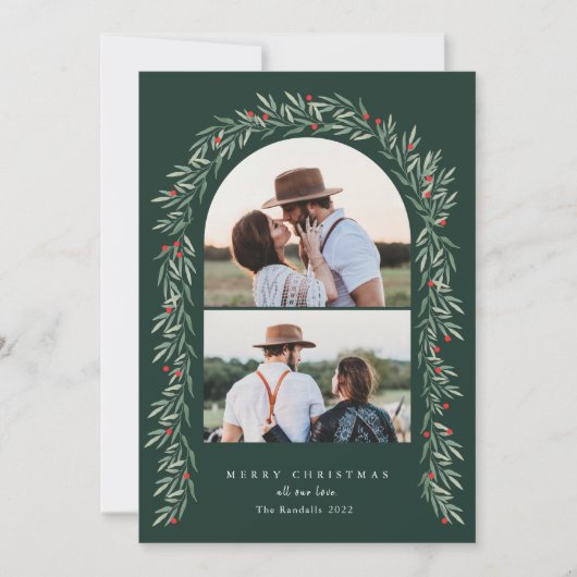 Greenery Arch Modern Script 2 Feestdagenkaart (Voorkant)