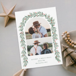 Greenery Arch Modern Script 2 Photo Christmas Feestdagenkaart